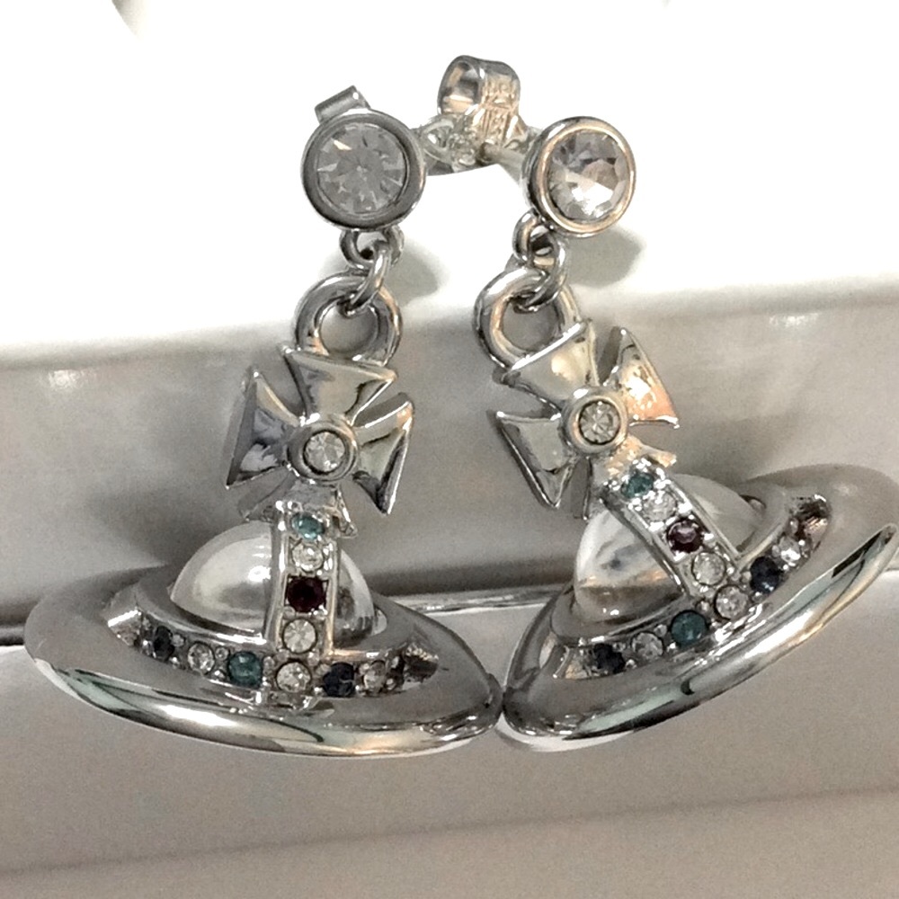 Sold out Vivienne Westwood  Silver tone crystal drop earrings - Picture 6 of 7